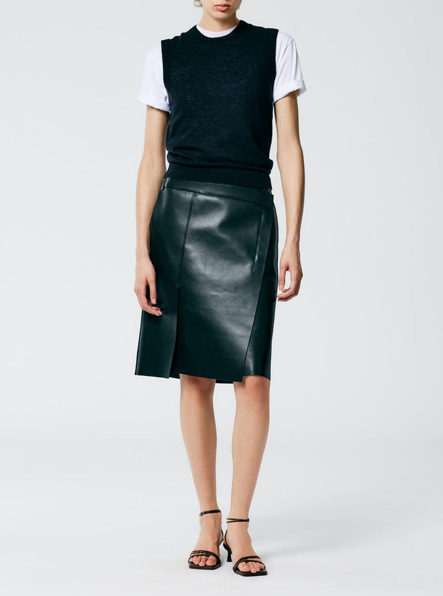 Tibi-Bonded Leather Slash Skirt - Black-Skirts-Boboli-Vancouver-Canada