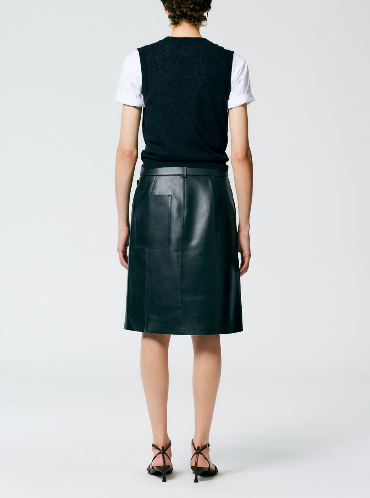 Tibi-Bonded Leather Slash Skirt - Black-Skirts-Boboli-Vancouver-Canada