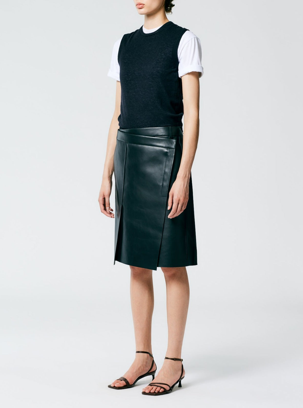 Tibi-Bonded Leather Slash Skirt - Black-Skirts-US 04-Boboli-Vancouver-Canada