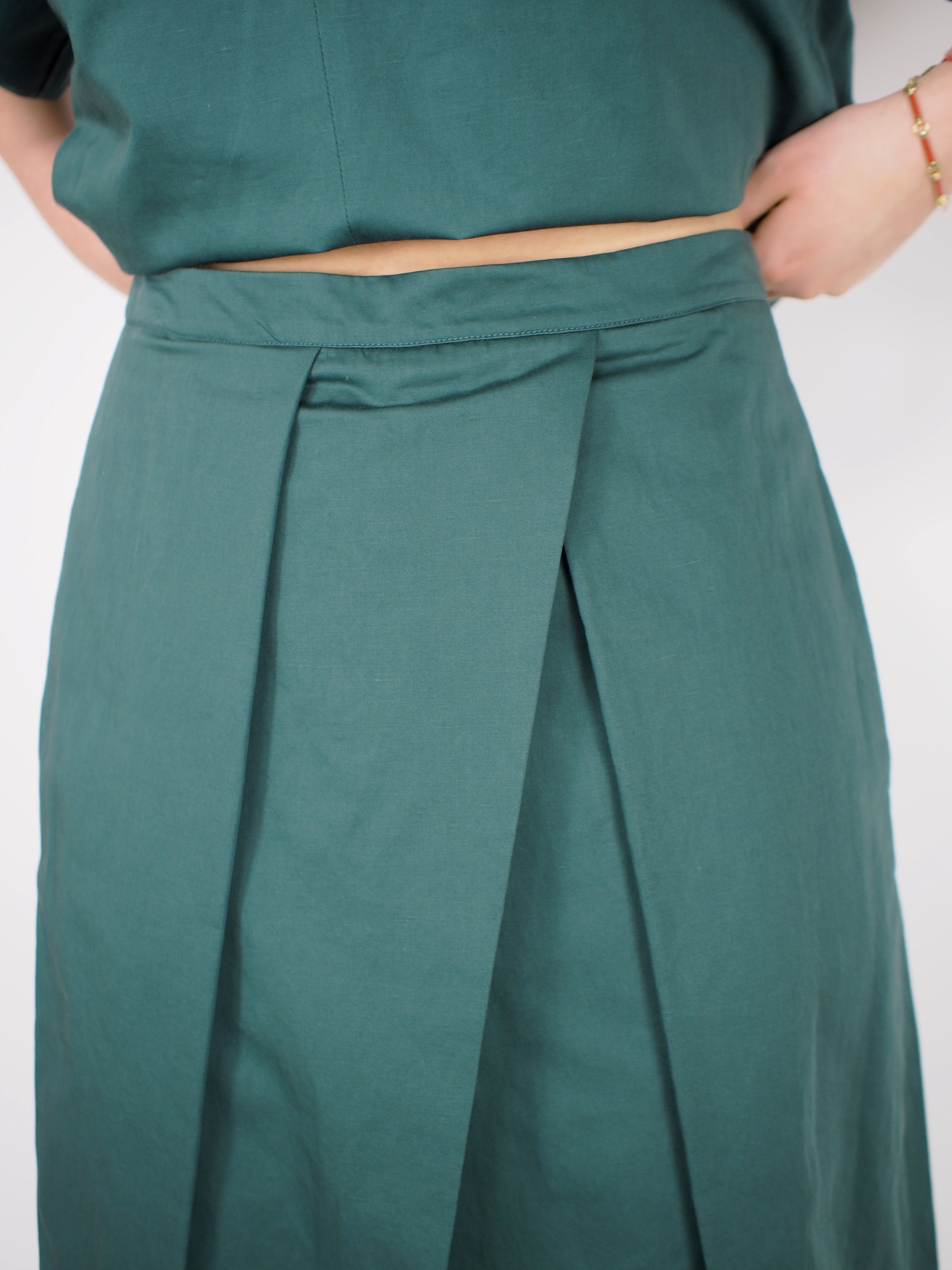 Tibi-Cotton Linen Sateen Pleat Culotte - Green-Pants-Boboli-Vancouver-Canada