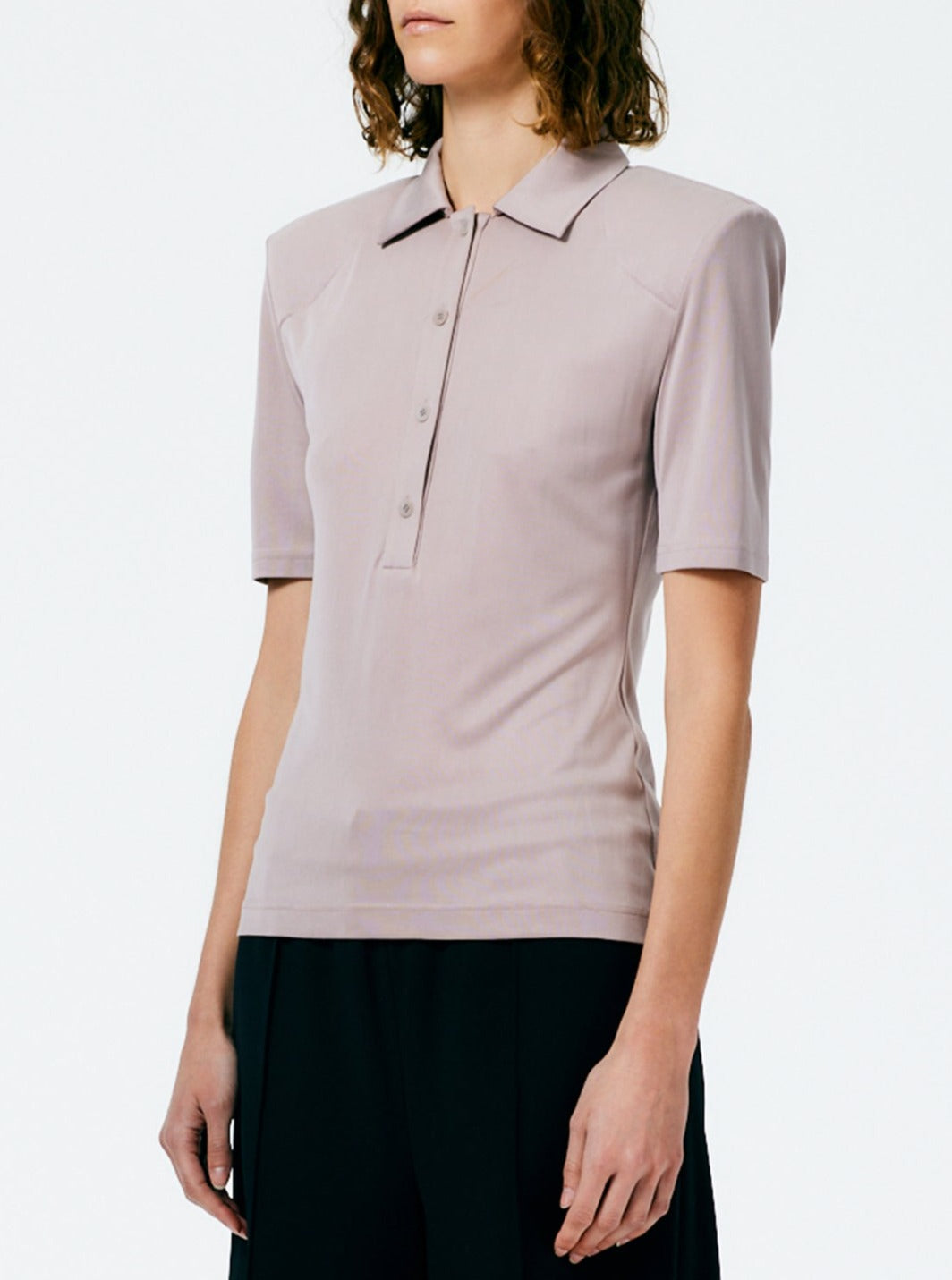 Tibi-Deeba Cupro Lean Polo Shirt - Wheat-Shirts-Boboli-Vancouver-Canada