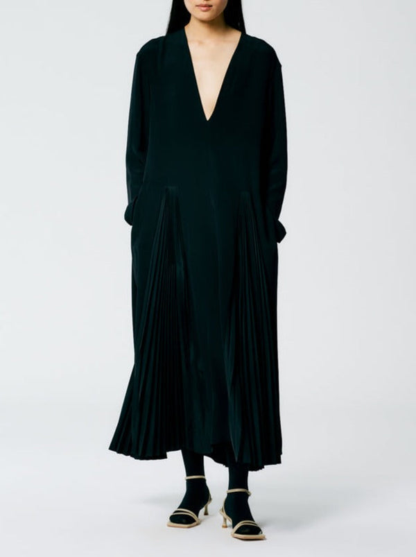 Tibi-Eco Silk Pleated Godet Dress - Black-Dresses-US 04-Boboli-Vancouver-Canada