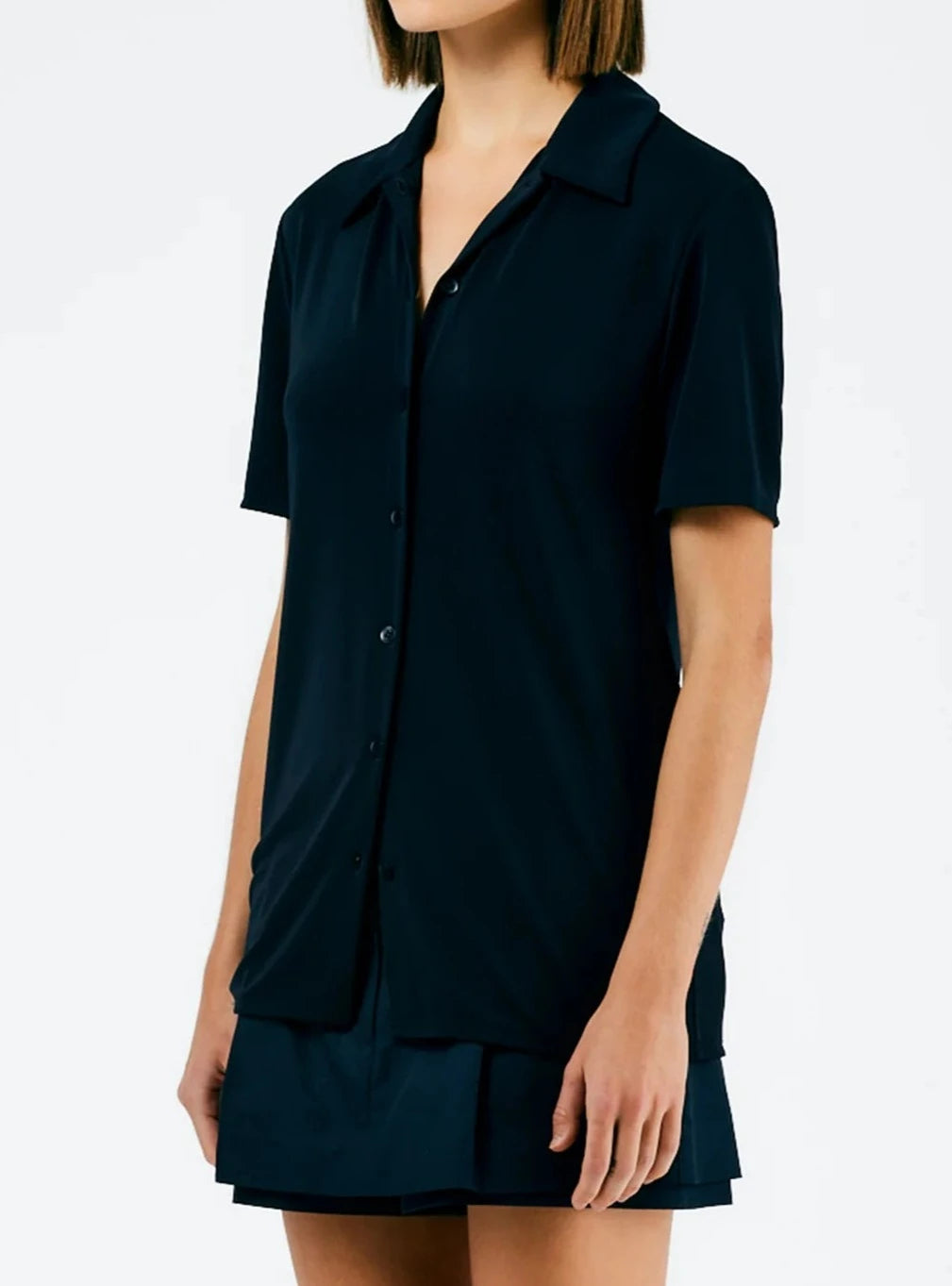 Tibi-Harlow Jersey Slim S.S. Shirt - Navy Blue-Shirts-Boboli-Vancouver-Canada