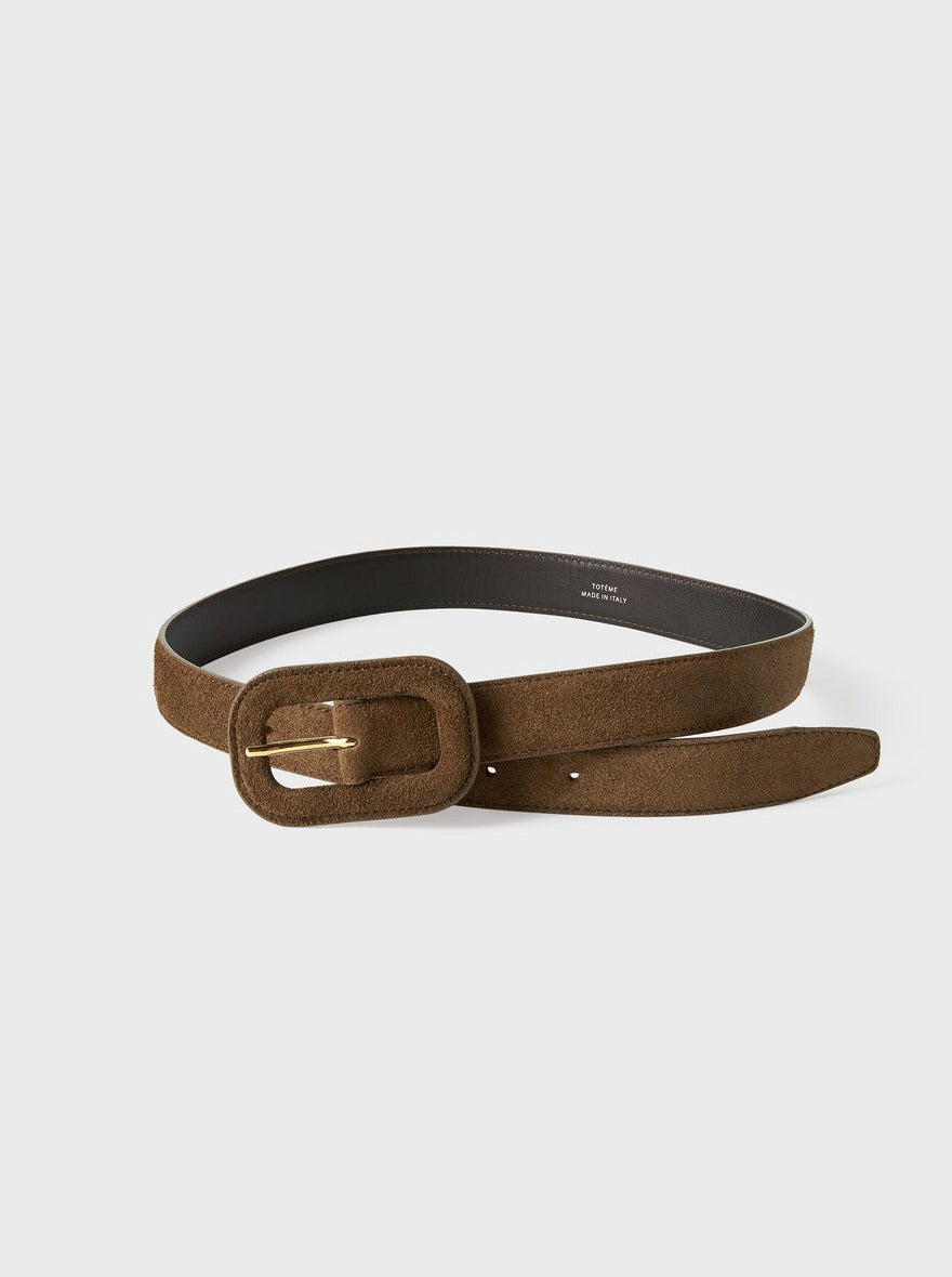 Totême-Covered Buckle Suede Belt - Brown-Belts-Boboli-Vancouver-Canada