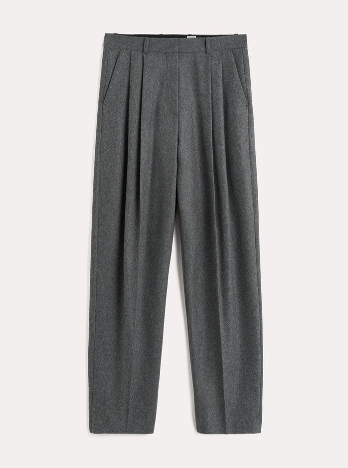 Totême-Double Pleated Tailored Trousers - Grey Melange-Pants-IT 34-Boboli-Vancouver-Canada