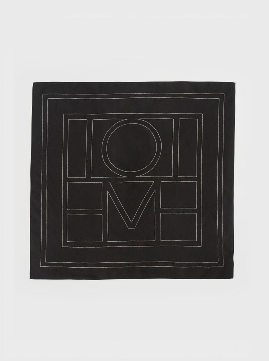 Totême-Embroidered Monogram Silk Scarf - Black-Scarves-One Size-Boboli-Vancouver-Canada