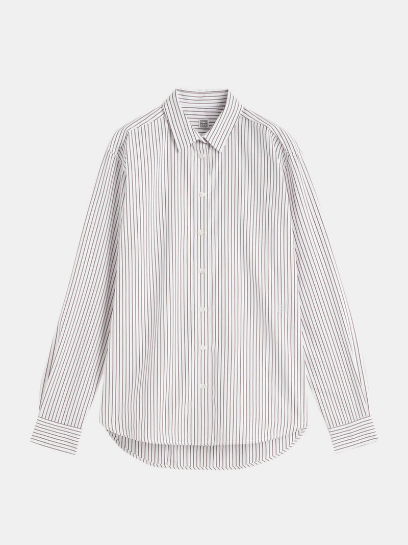 Totême-Signature Cotton Shirt - White/Brown-Shirts-IT 34-Boboli-Vancouver-Canada