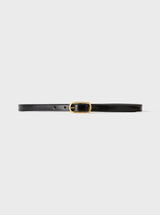 Totême-Slim Oval Buckle Leather Belt - Black-Belts-Boboli-Vancouver-Canada