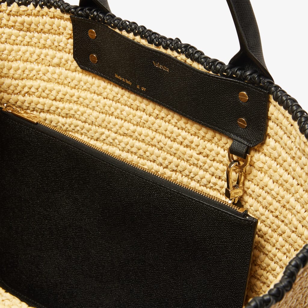 Valextra-Soft Tote Raffia Crochet Bag - Beige/Black-Bags-One Size-Boboli-Vancouver-Canada