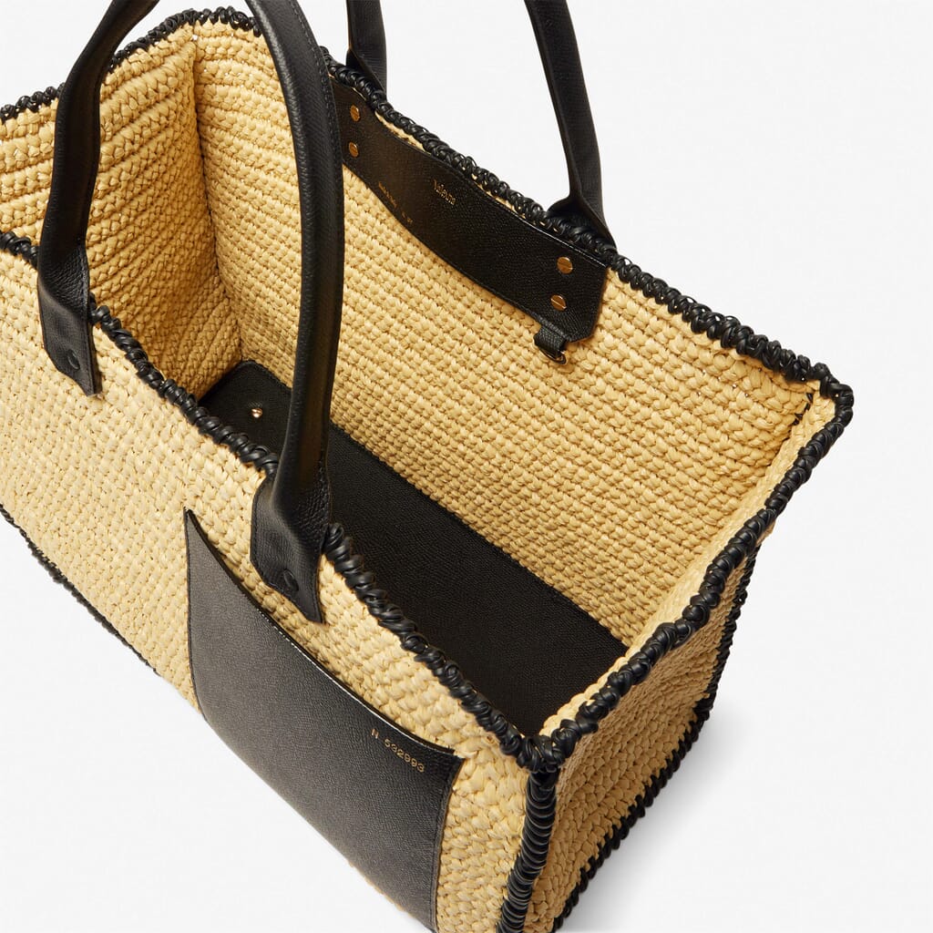 Valextra-Soft Tote Raffia Crochet Bag - Beige/Black-Bags-One Size-Boboli-Vancouver-Canada