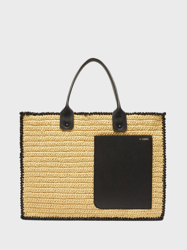 Valextra-Soft Tote Raffia Crochet Bag - Beige/Black-Bags-One Size-Boboli-Vancouver-Canada