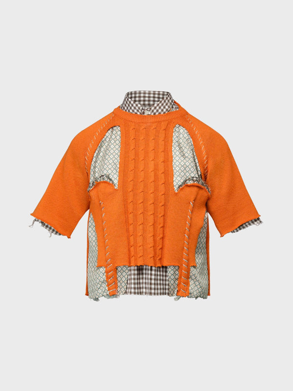 Spliced Gingham Check Shirt - Papaya