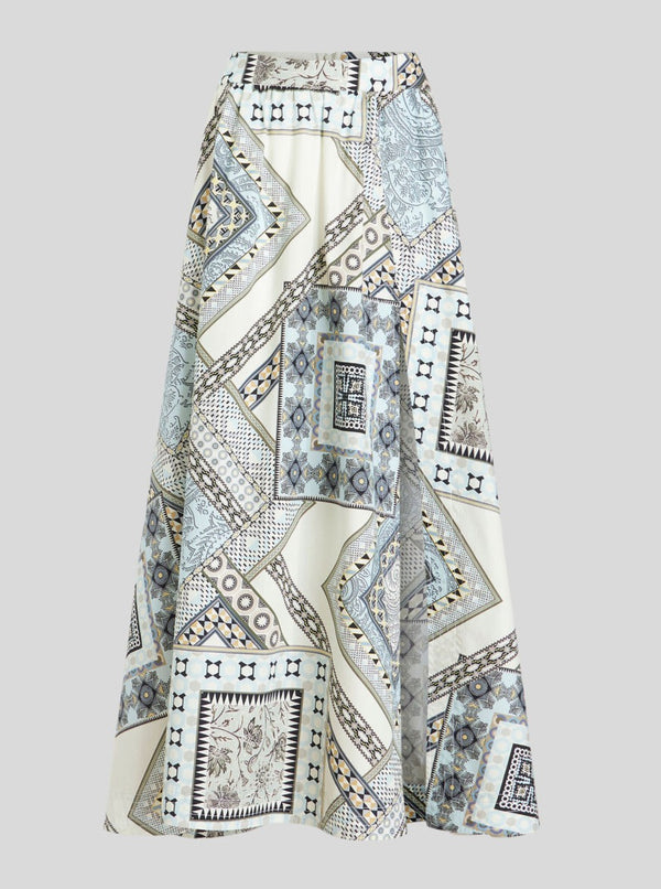 Cotton Skirt with Patchwork Pattern - Multi