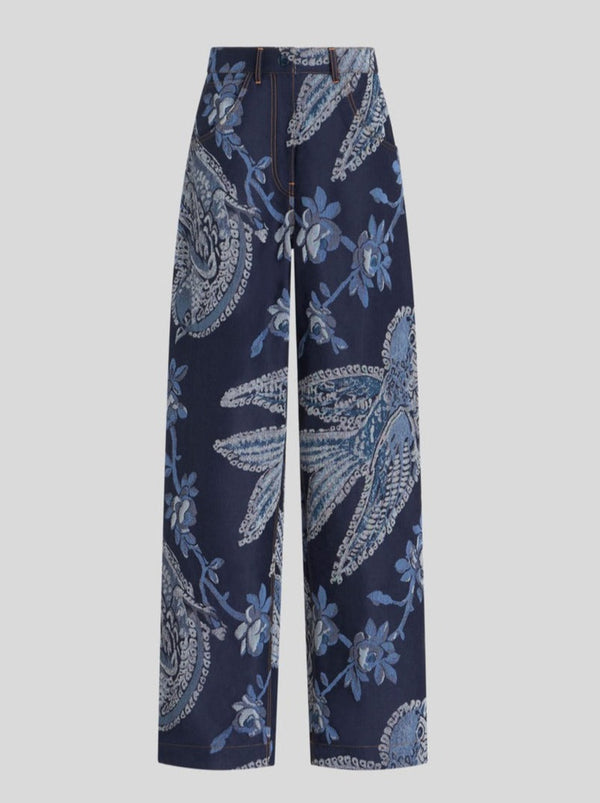 Denim Jacquard Cargo Jeans - Blue