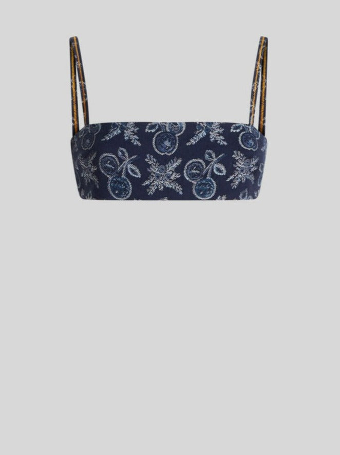 Denim Jacquard Bralette Top - Blue