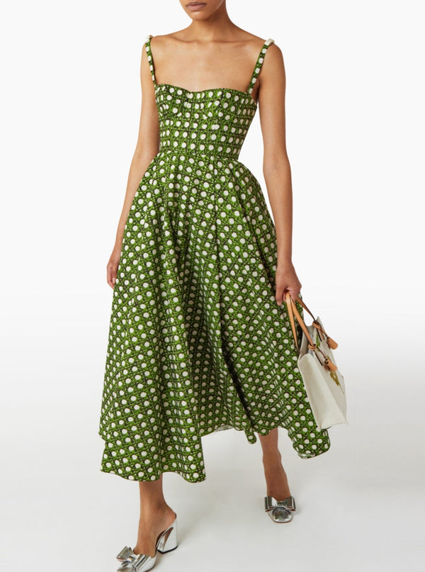 Green Treillage Dress in Poplin - Green/Ivory