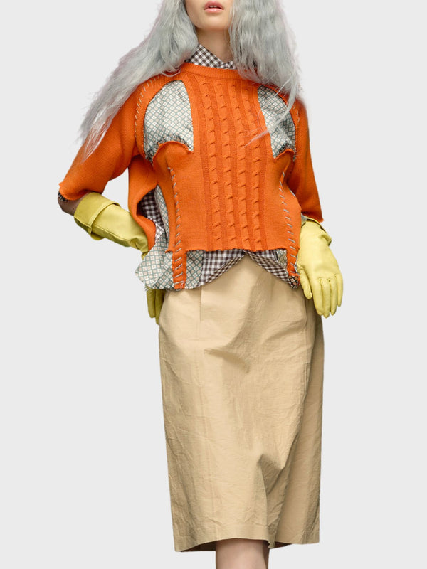 Spliced Gingham Check Shirt - Papaya