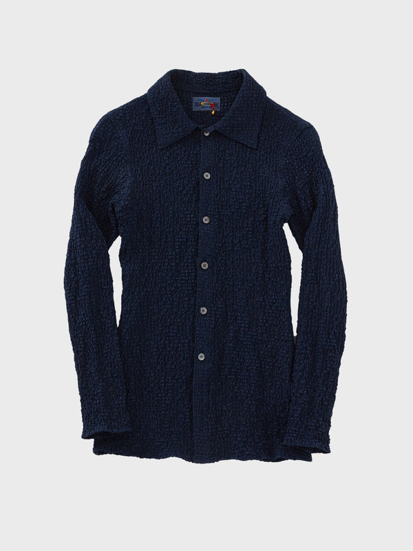 Woven Cupro Shirring L.S. Shirt - Black