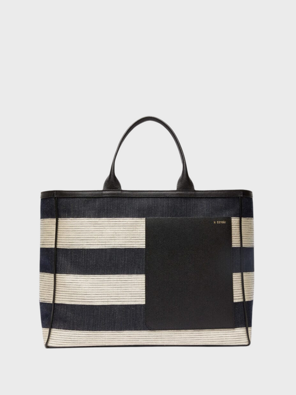 Tote Bag Denim Stripe Large - Black/White