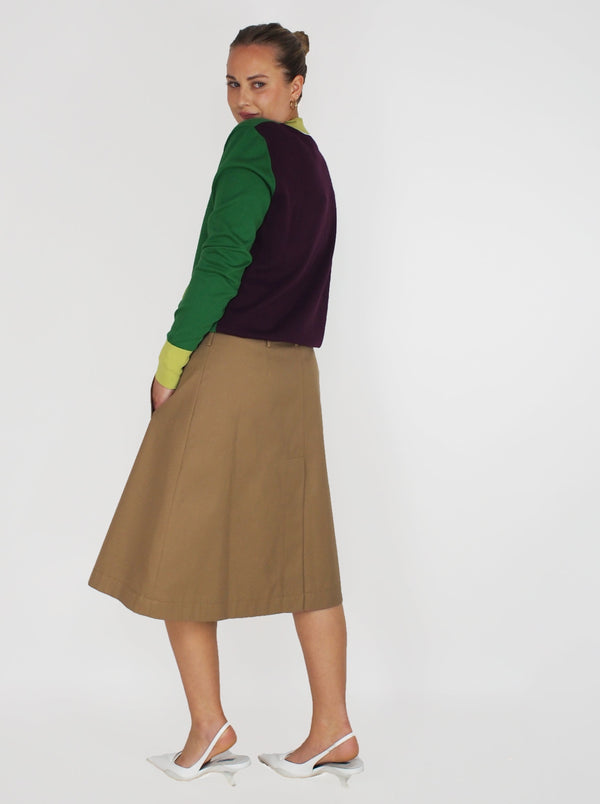 A-Line Leather Belted Skirt - Gingerbread