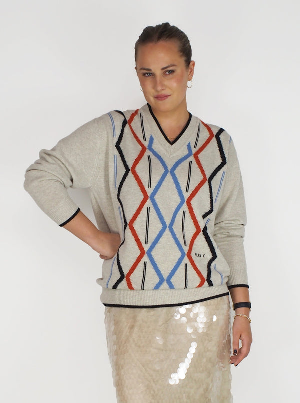 Argyle Knit Sweater in Cachemire - Cream
