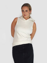 Compact Stretch Cashmere Sleeveless Hoodie - Ivory