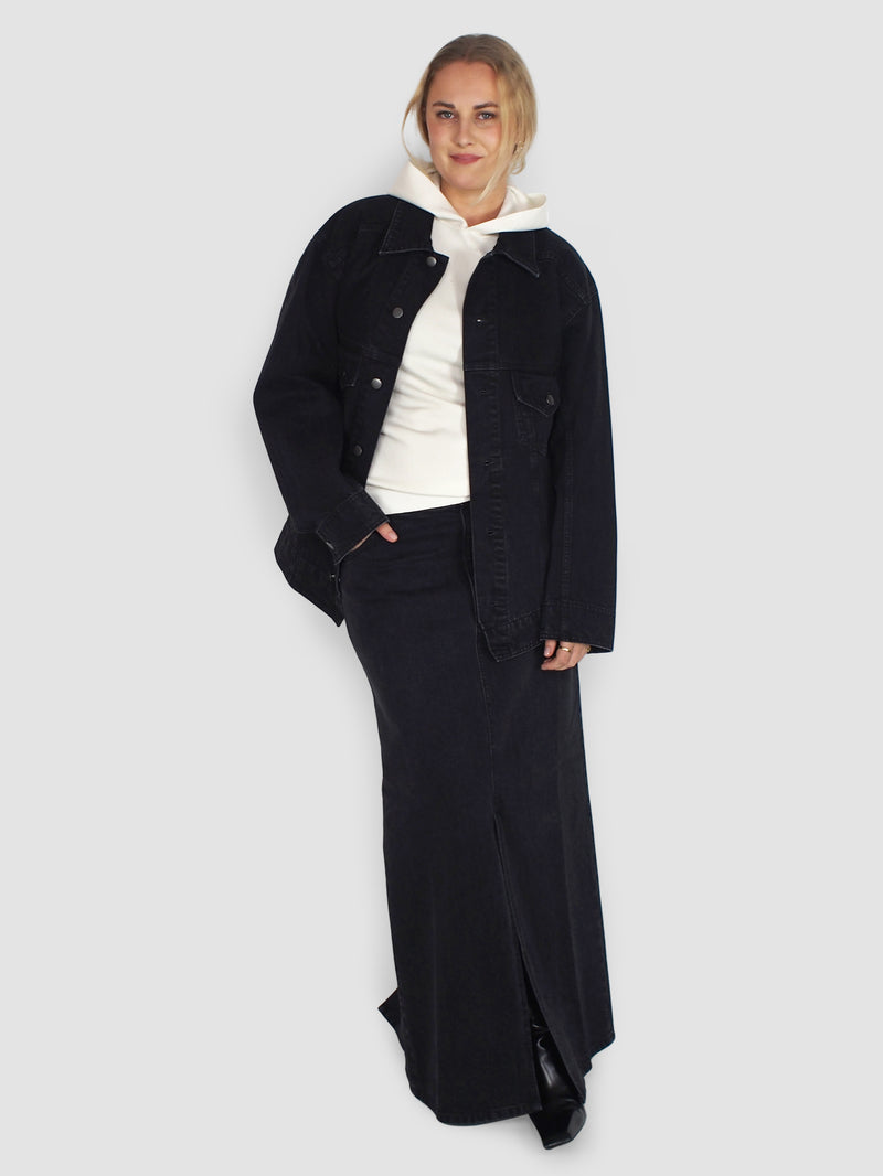 Black Denim Oversized Jean Jacket - Black