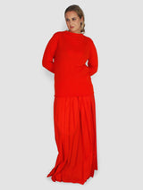 Italian Sporty Nylon Pleated Maxi Skirt - Red