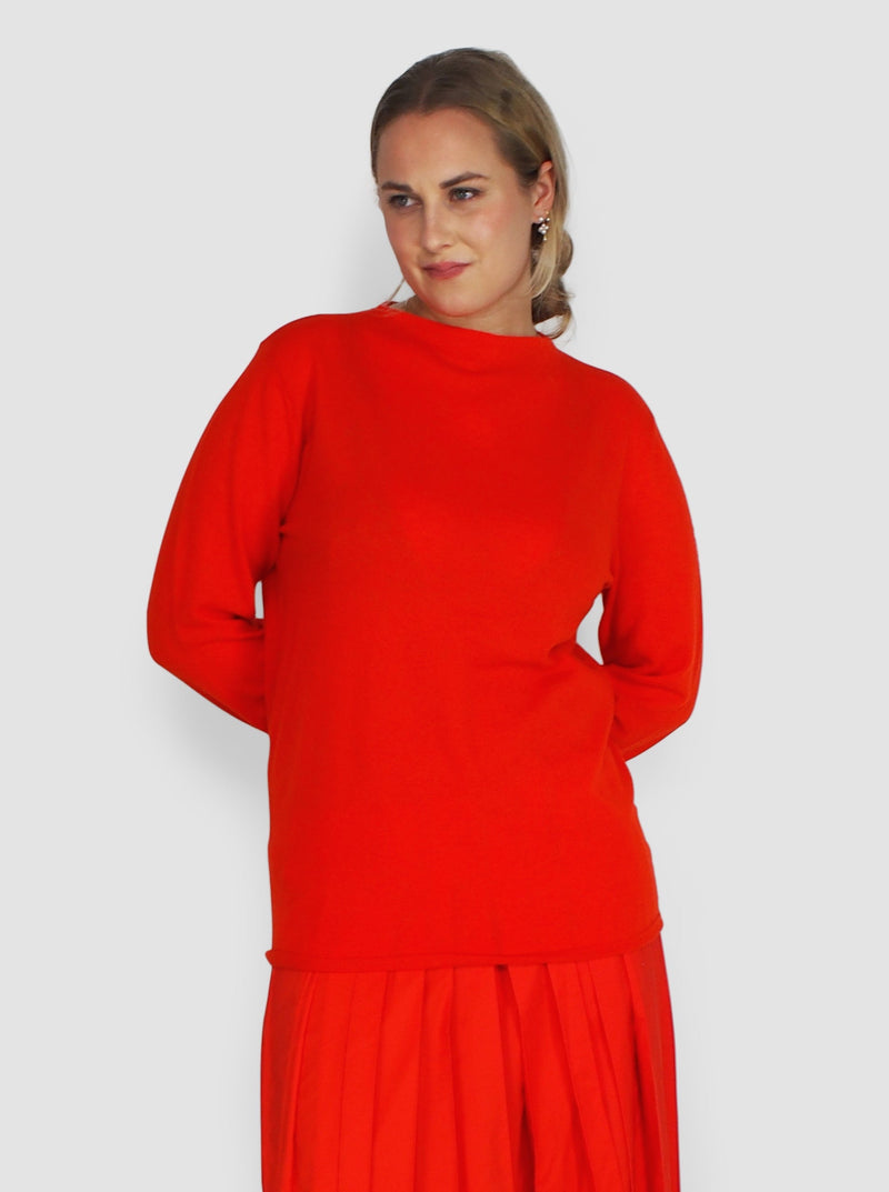 Skinlike Mercerized Wool Soft Sheer Pullover - Red