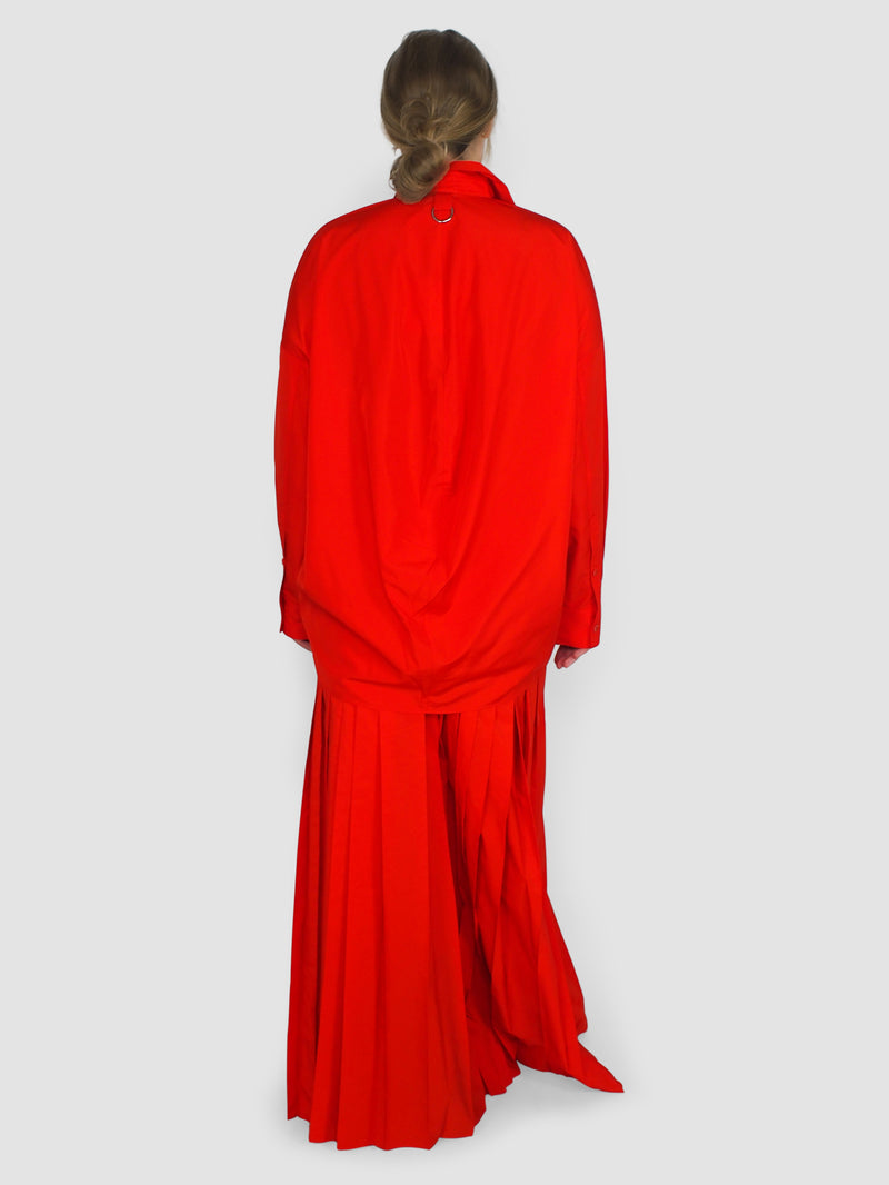 Italian Sporty Nylon Pleated Maxi Skirt - Red