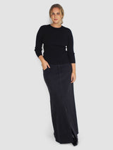 Black Denim Maxi Skirt - Black