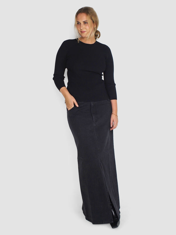 Giselle Stretch Circle Openback Pullover - Black