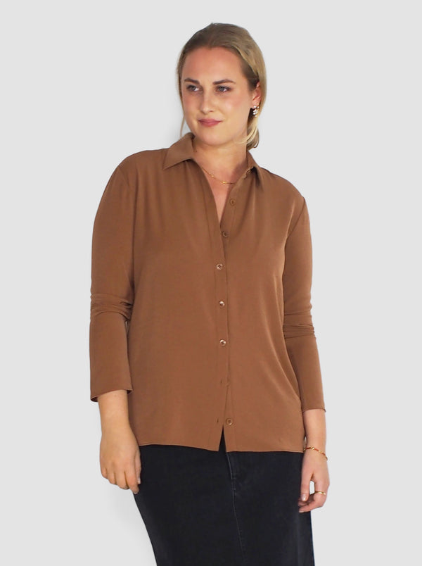 Soft Drape Slim Shirt - Cocoa Brown
