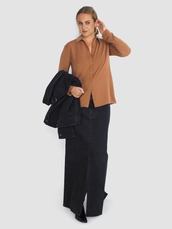 Soft Drape Slim Shirt - Cocoa Brown