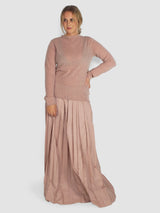 Italian Sporty Nylon Pleated Maxi Skirt - Toffee