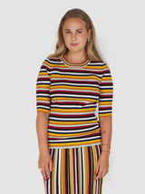 Striped Cropped Sleeve T-Shirt - Multi