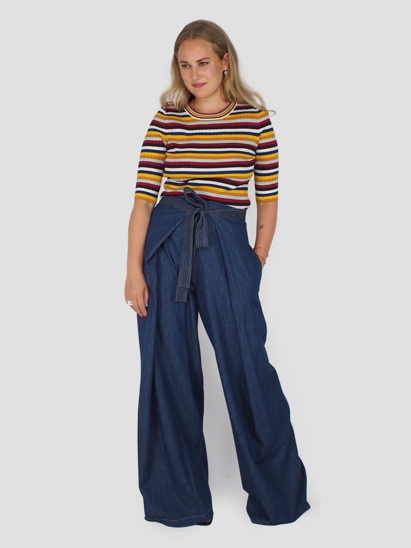Striped Cropped Sleeve T-Shirt - Multi