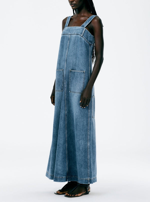 Classic Wash Denim Overall Dress - Classic Blue
