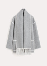 Embroidered Scarf Jacket - Grey Melange