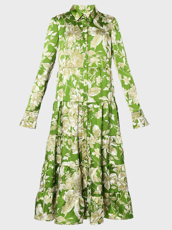 Palmira Dress - Green/Ecru