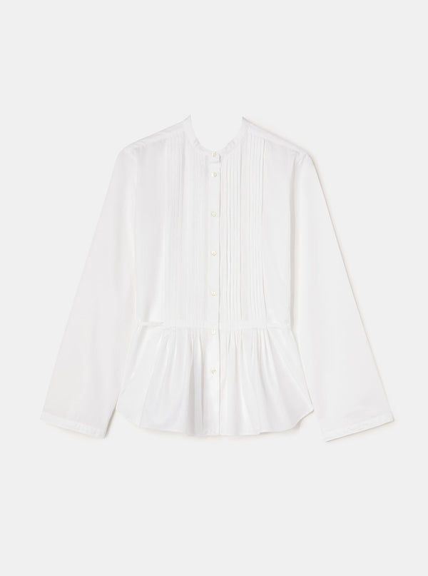 Shirt with Tie & Pleats - White