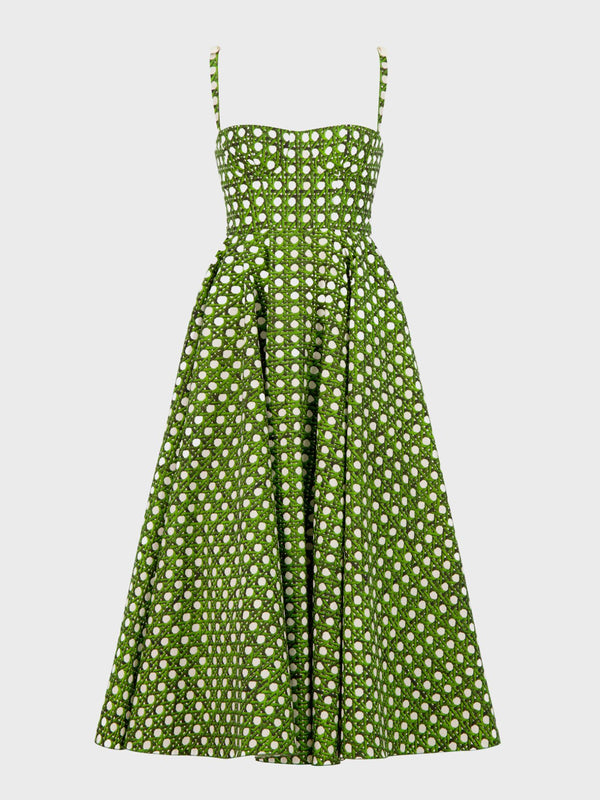 Green Treillage Dress in Poplin - Green/Ivory