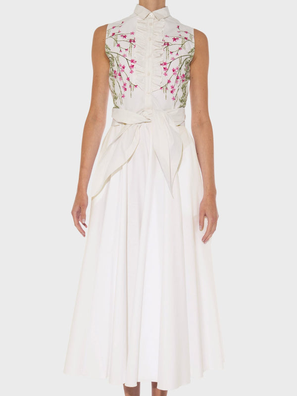 White Dress Floral Ramage - Ivory/Multi