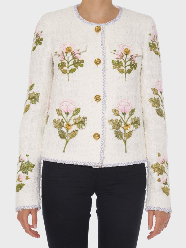 Ivory Jacket in Bouquets of Roses - Rose/Ivory