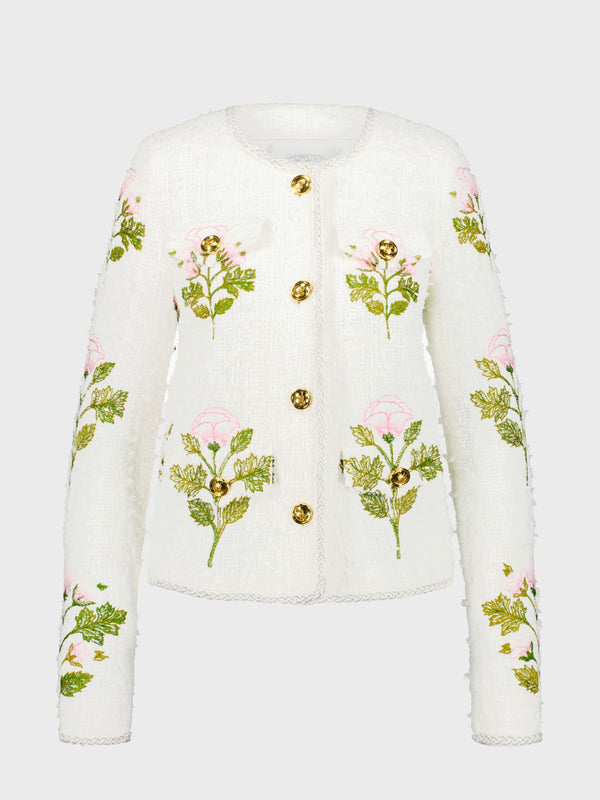 Ivory Jacket in Bouquets of Roses - Rose/Ivory